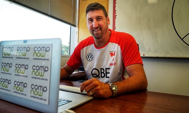 171106_cox_h.jpg Dean Cox settled in on Monday ahead of his first pre-season as assistant coach with the Sydney Swans. - Dean Cox,Steve Johnson